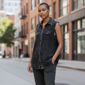 Vocal Black Studded Denim Shirt